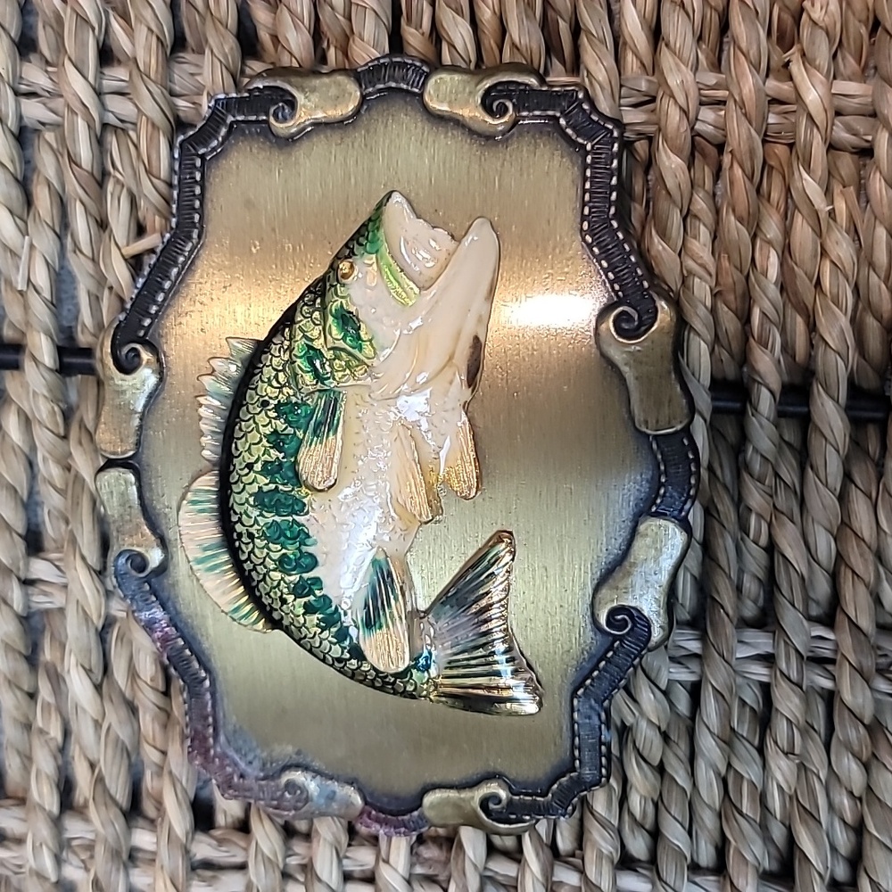VTG Raintree Large Mouth Bass Jumping Belt Buckle 1977 Fishing Fisherman
